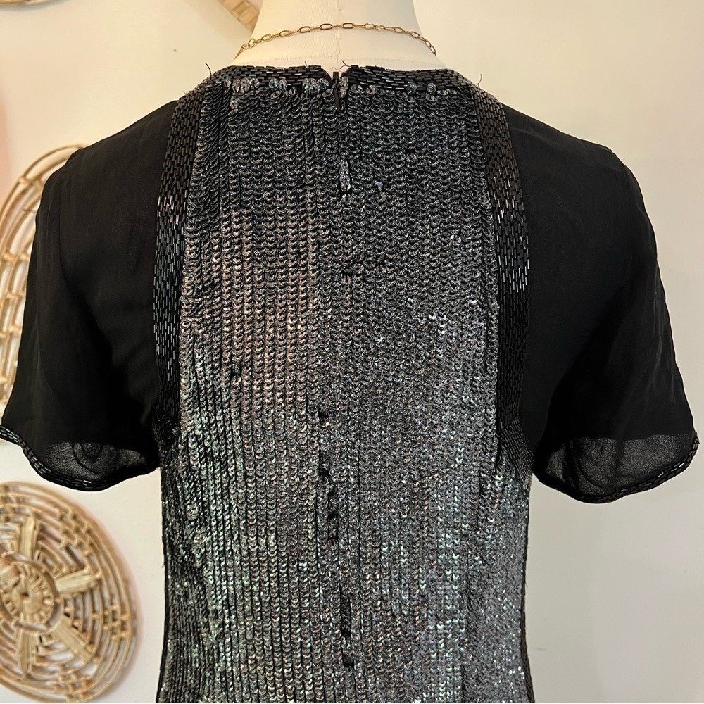 French Connection Sequin Beaded Mini Dress Black Metallic Y2K Party 4 - Picture 10 of 12